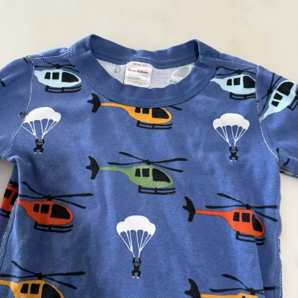 Hanna Andersson Pajama Top Helicopter Parachute Size 8 130cm Blues 100% Cotton